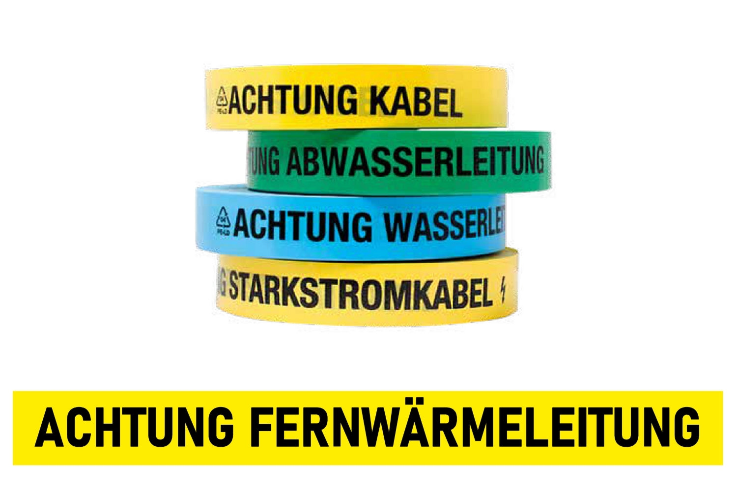 FLUID 20003 Trassenwarnband aus PE Gelb mit Aufdruck ACHTUNG FERNWÄRMELEITUNG Länge 250m