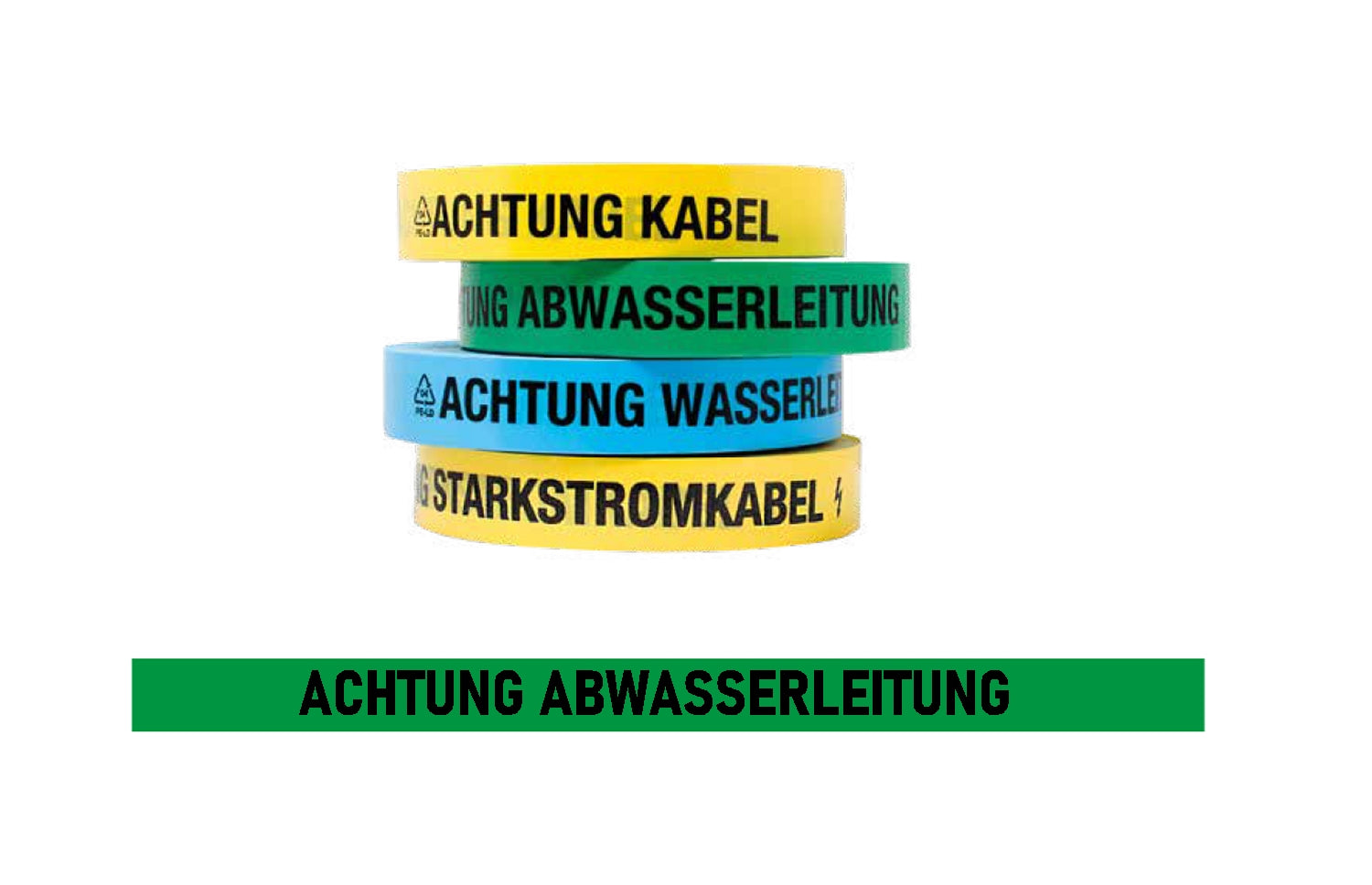 FLUID 20008 Trassenwarnband aus PE Grün mit Aufdruck ACHTUNG ABWASSERLEITUNG Länge 250m