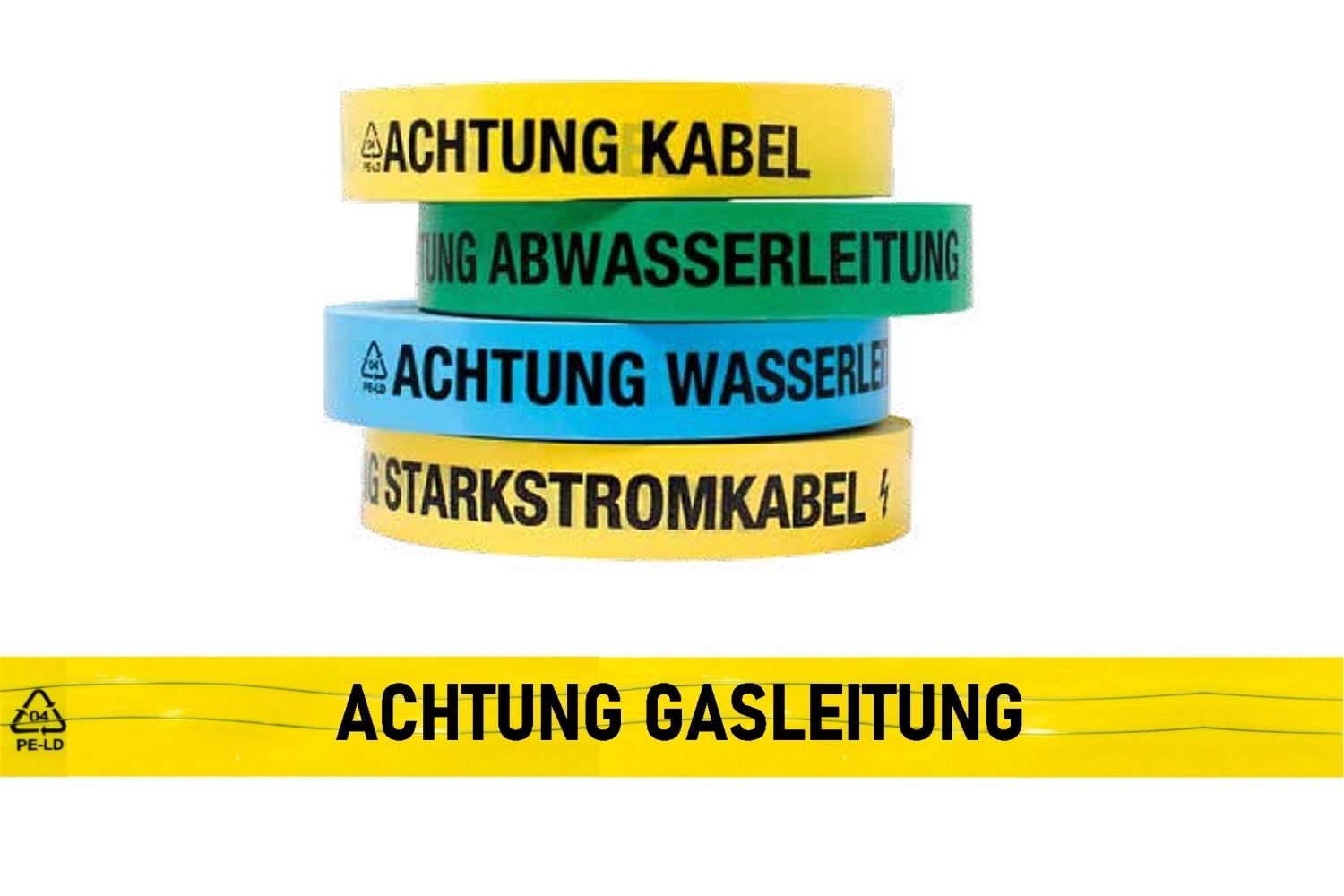 FLUID 20015 Ortungsband Trassenwarnband Gelb mit Aufdruck ACHTUNG GASLEITUNG Länge 250m