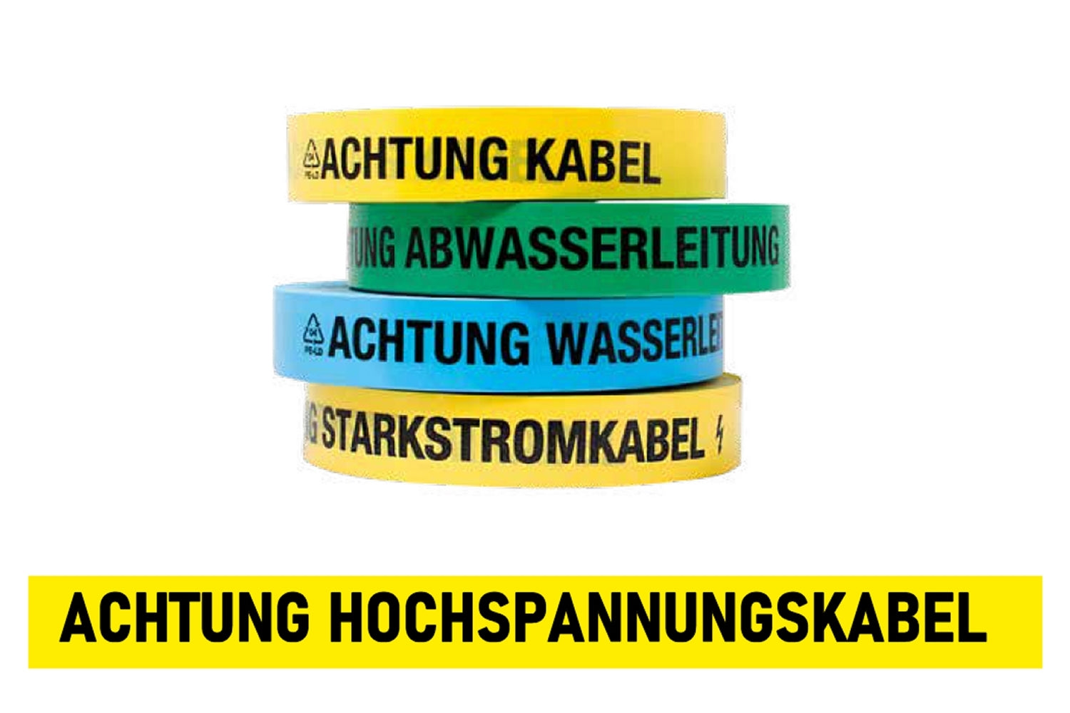 FLUID 20027 Trassenwarnband aus PE Gelb mit Aufdruck ACHTUNG HOCHSPANNUNGSKABEL Länge 250m