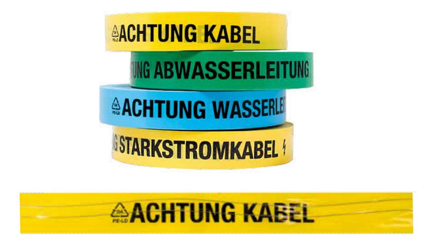 FLUID 20036 Ortungsband Trassenwarnband Gelb mit Aufdruck ACHTUNG KABEL Länge 250m