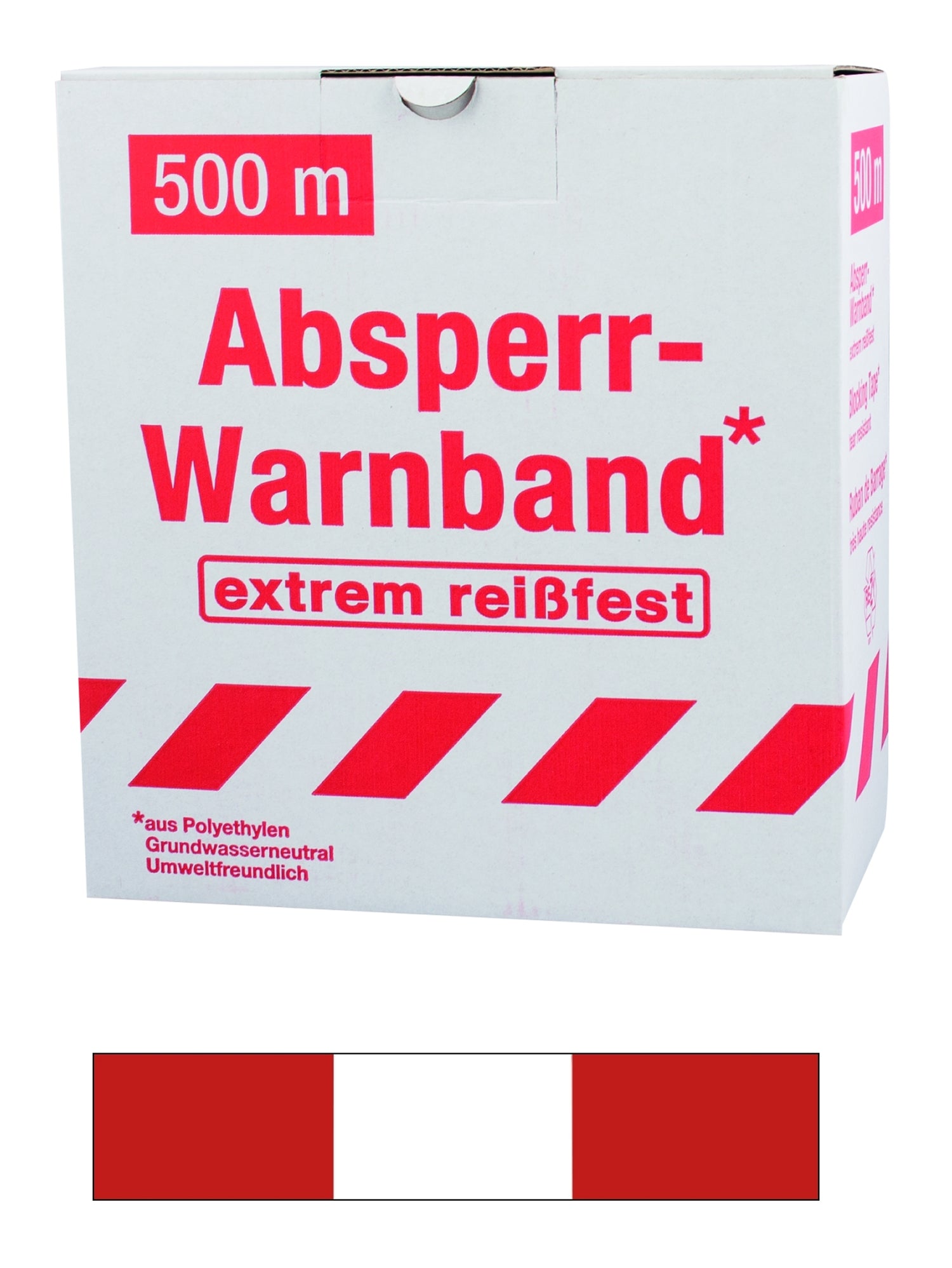 FLUID 10020 Absperrband Warnband EXTREM REISSFEST Rot Weiß gerade / geblockt Länge 500m