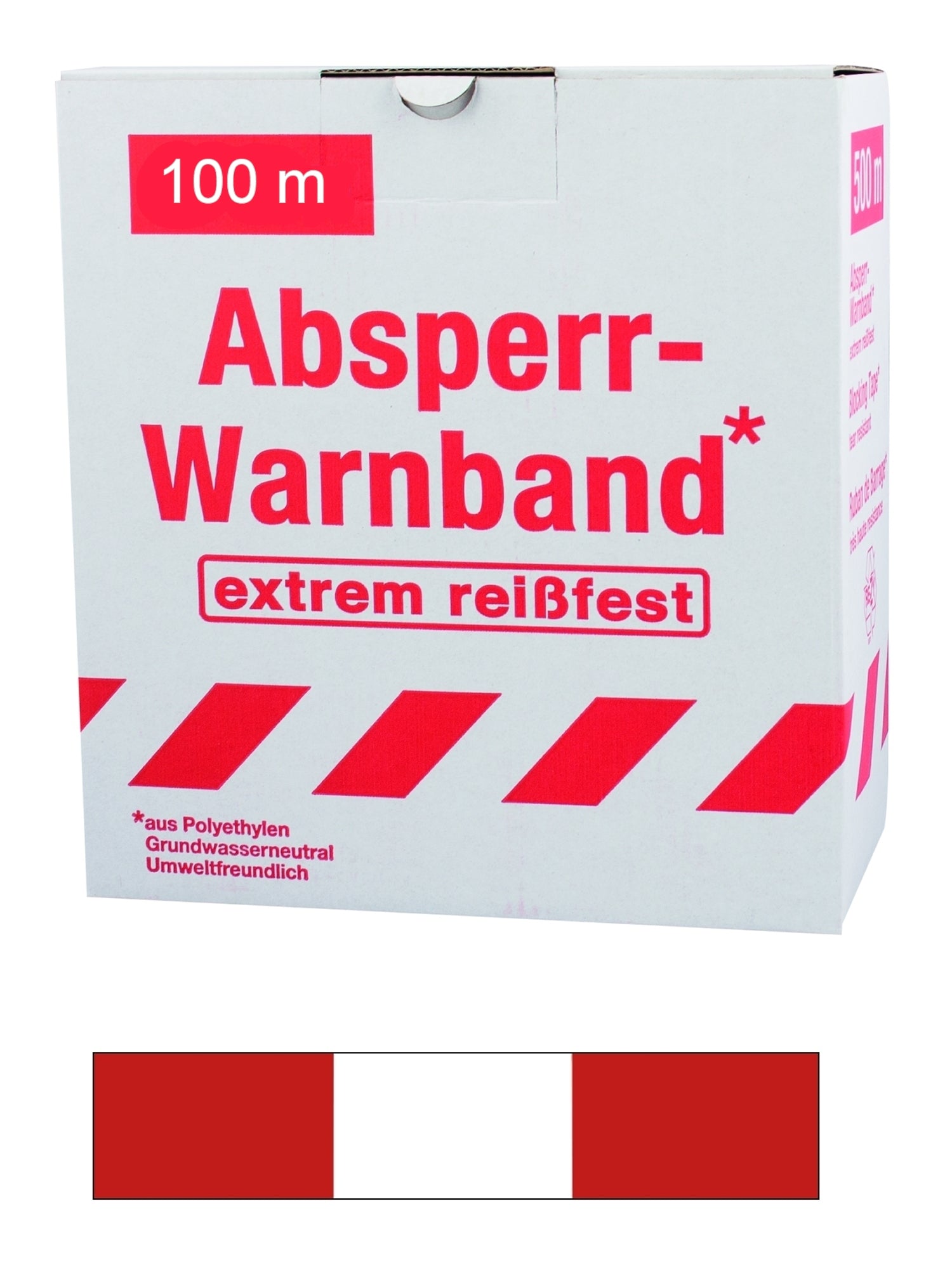 FLUID 10022 Absperrband Warnband EXTREM REISSFEST Rot Weiß gerade / geblockt Länge 100m