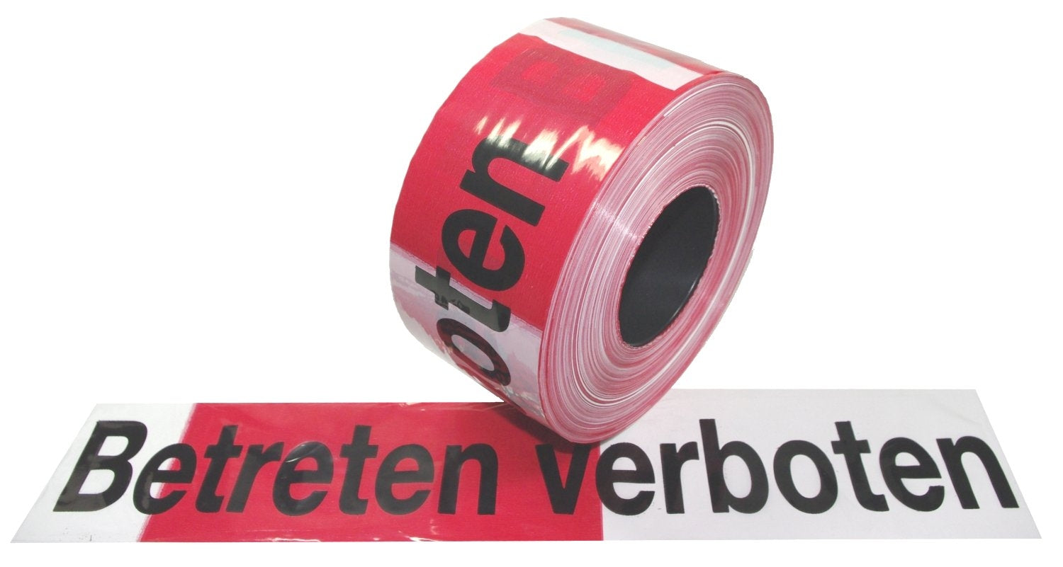 FLUID 10027 Absperrband Warnband EXTREM REISSFEST Rot Weiß mit Aufdruck BETRETEN VERBOTEN Länge 500m
