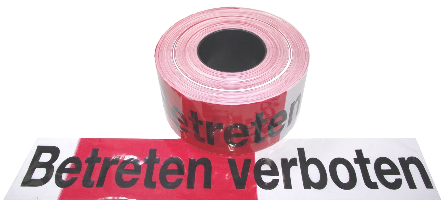 FLUID 10027 Absperrband Warnband EXTREM REISSFEST Rot Weiß mit Aufdruck BETRETEN VERBOTEN Länge 500m
