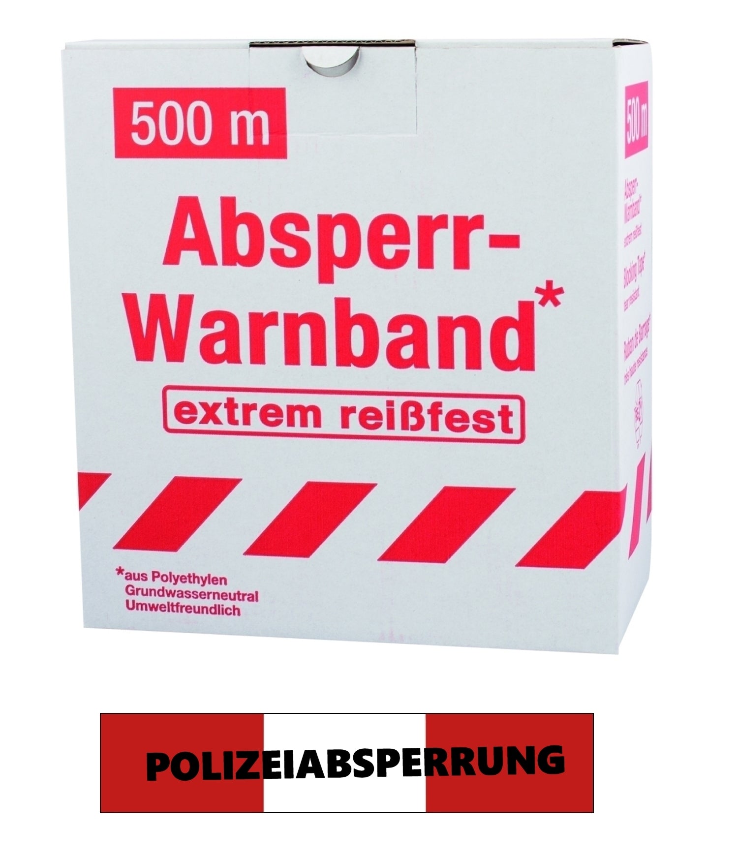 FLUID 10030 Absperrband Warnband EXTREM REISSFEST Rot Weiß mit Aufdruck POLIZEIABSPERRUNG Länge 500m
