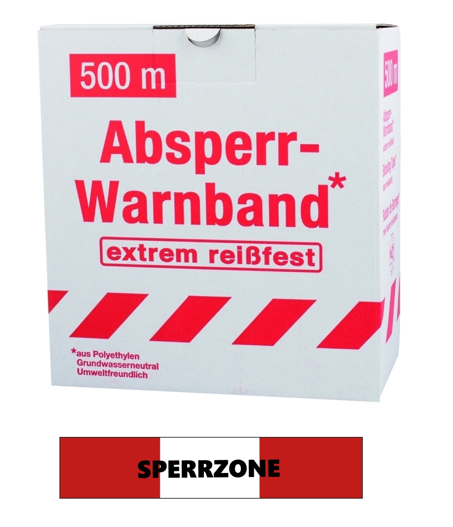 FLUID 10036 Absperrband Warnband EXTREM REISSFEST Rot Weiß mit Aufdruck SPERRZONE Länge 500m