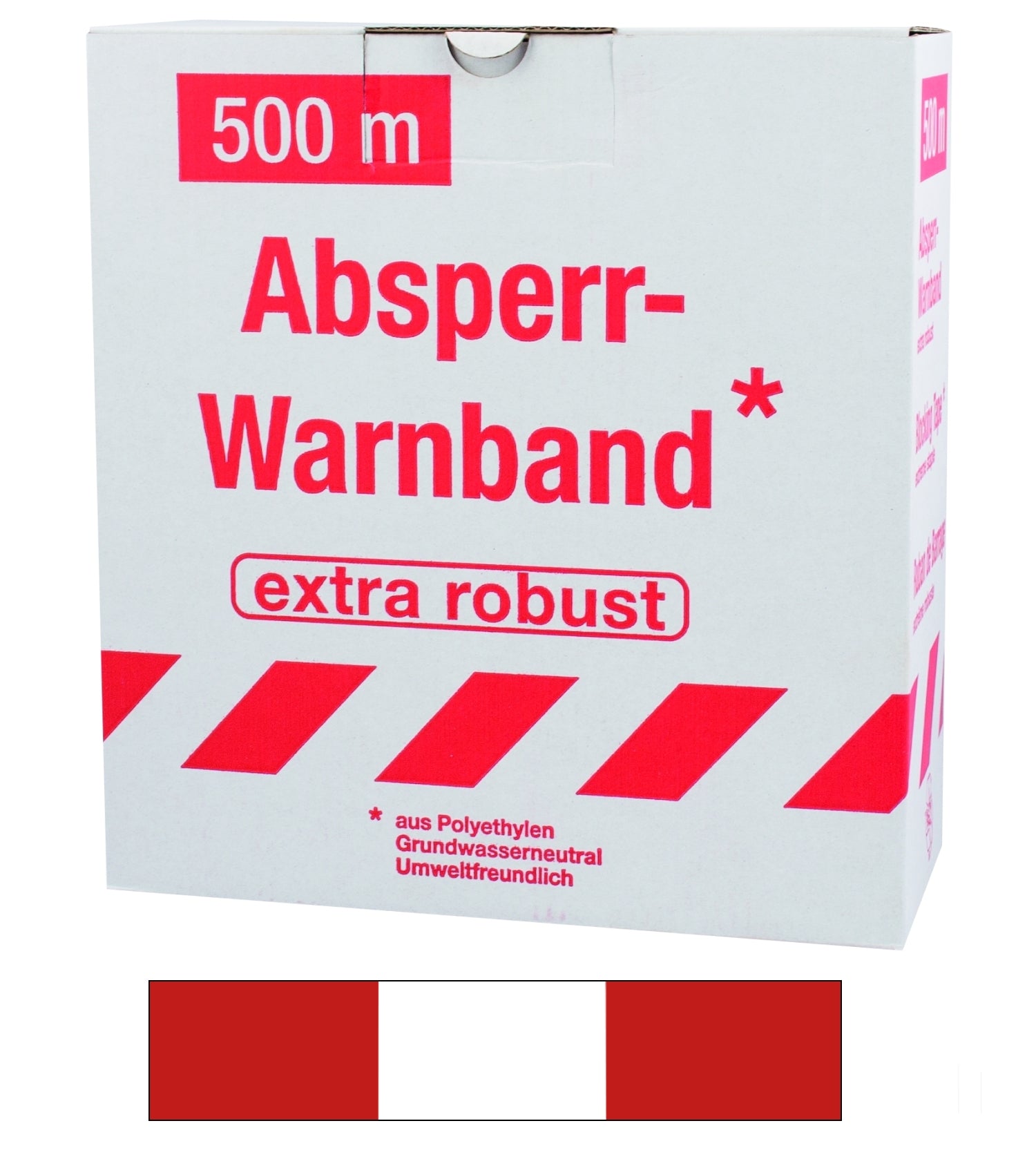 FLUID 10047 Absperrband Warnband ROBUST Rot Weiß gerade / geblockt Länge 500m