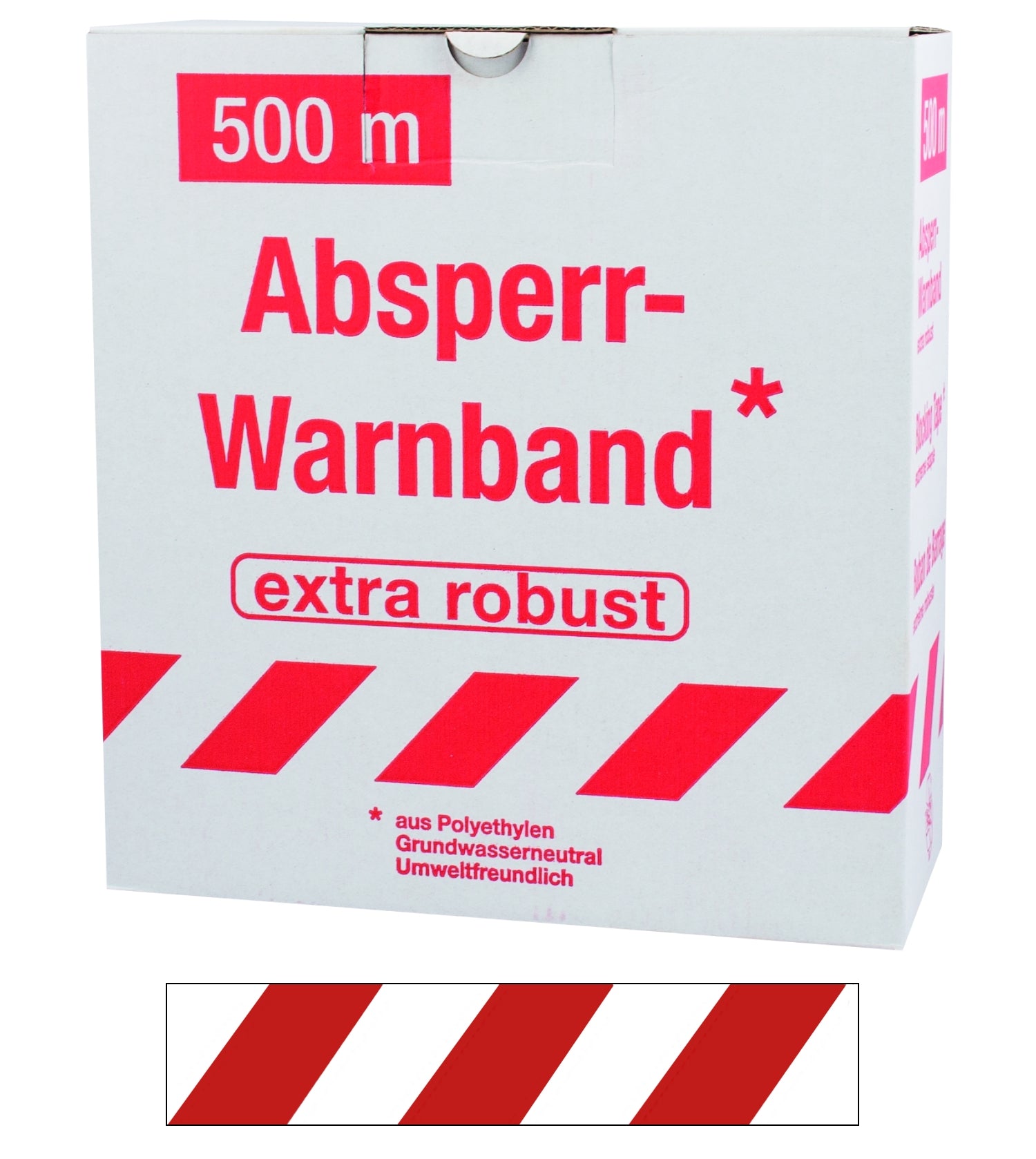 FLUID 100471 Absperrband Warnband ROBUST Rot Weiß quer gestreift Länge 500m