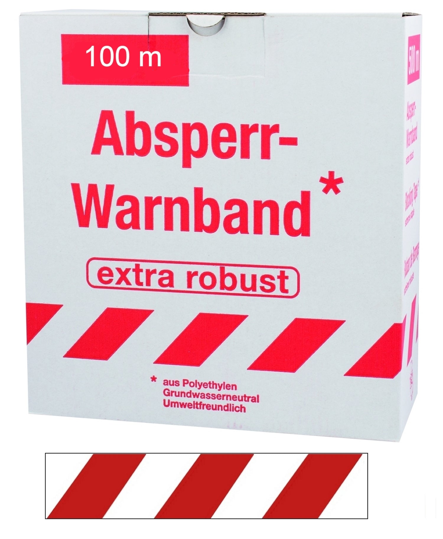 FLUID 100561 Absperrband Warnband ROBUST Rot Weiß quer gestreift Länge 100m