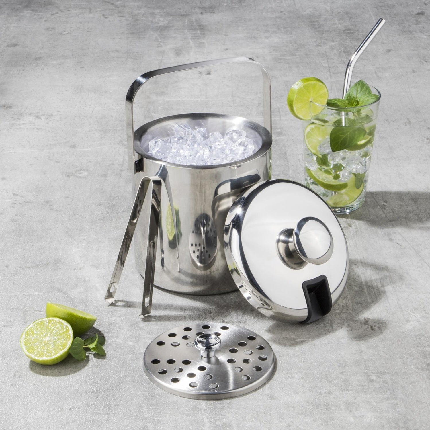 Haushalt International 14036 Eiseimer mit Deckel und Zange Ø15cm Höhe 20cm