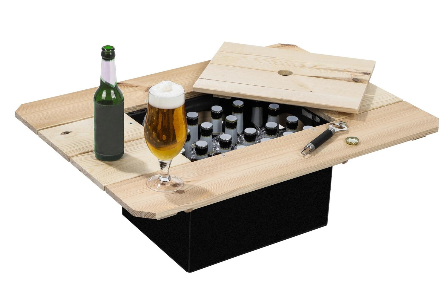 Haushalt International 64044 Bierkasten Holztisch mit Deckel 79 x 57,5 x 10,5cm