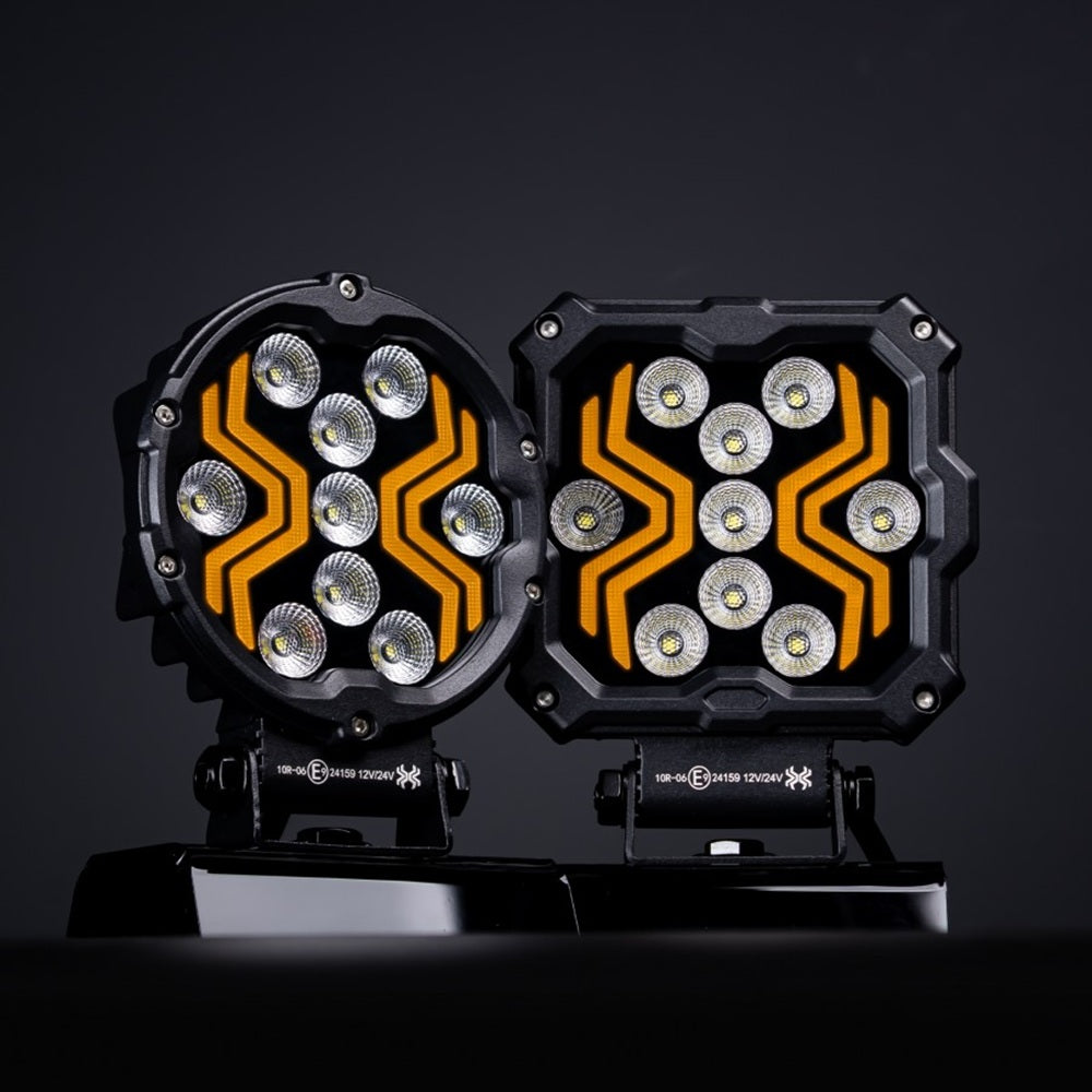 KAMAR L0195 LED Arbeitsscheinwerfer X-SPIDER 2 9x LED mit gelber LED-Lichtleiste 12/24 Volt