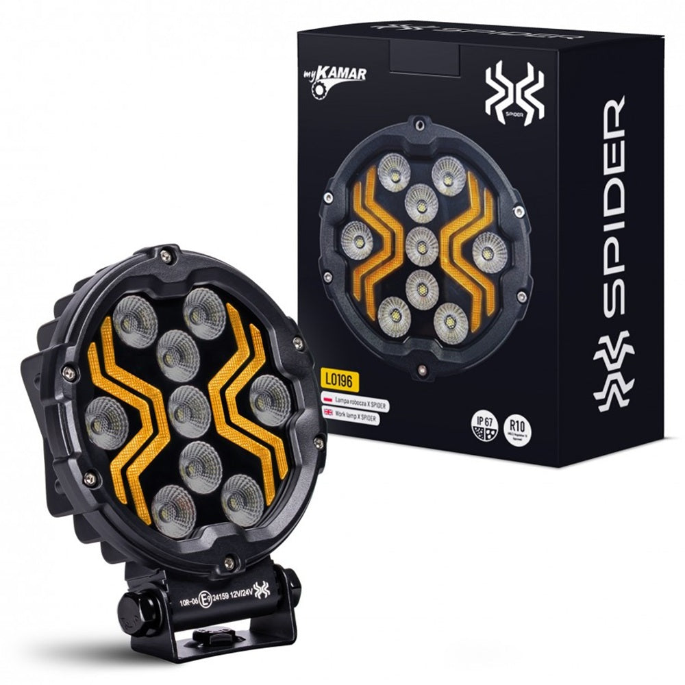 KAMAR L0196 LED Arbeitsscheinwerfer X-SPIDER 3 9x LED mit gelber LED-Lichtleiste 12/24 Volt