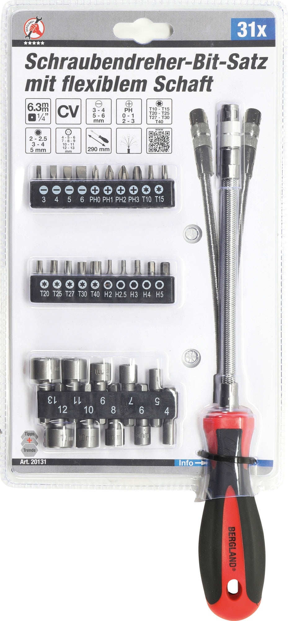 BGS DIY 20131 Satz Schraubendreher und Bits mit flexiblem Schaft 31 teilig