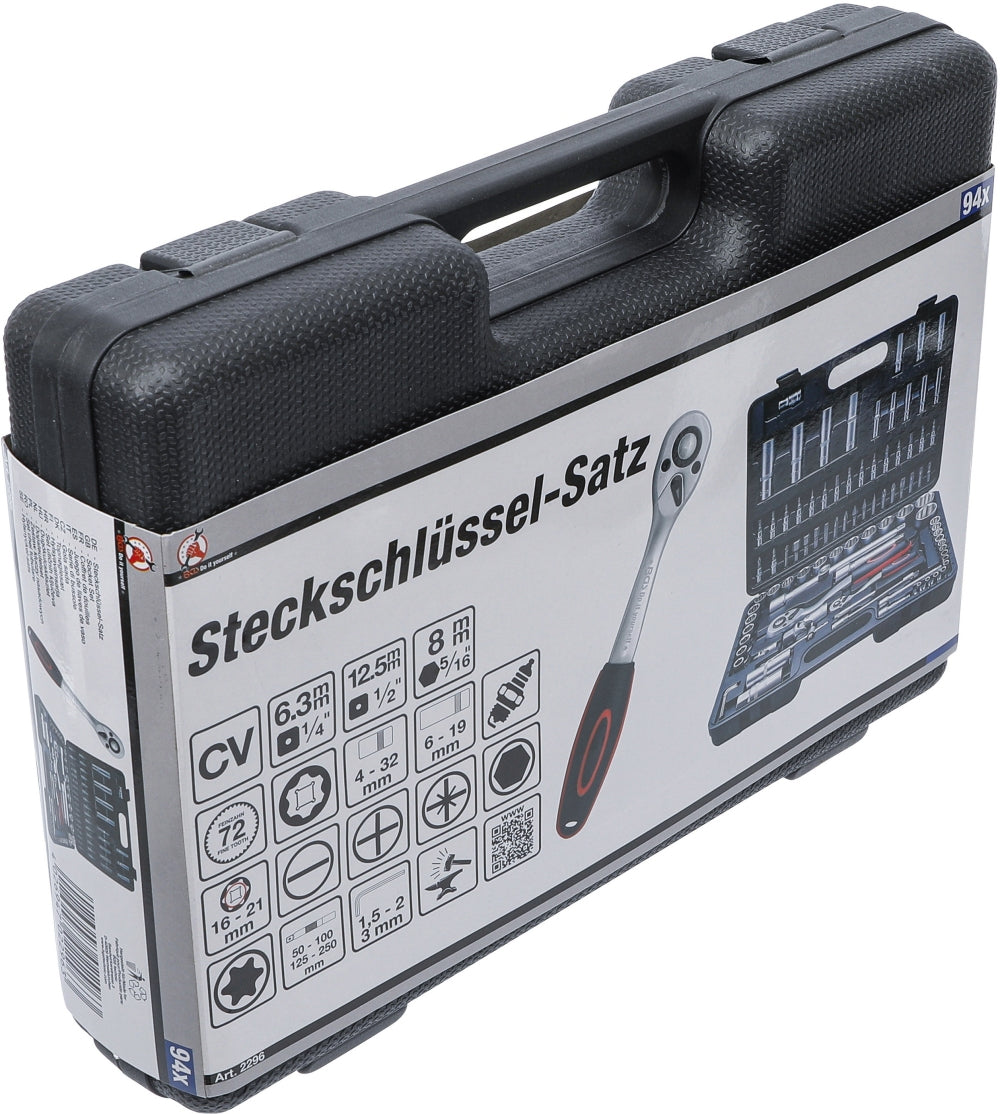 BGS DIY 2296 Satz Steckschlüssel Super Lock Antrieb 6,3mm (1/4") & 12,5mm (1/2") 94 teilig