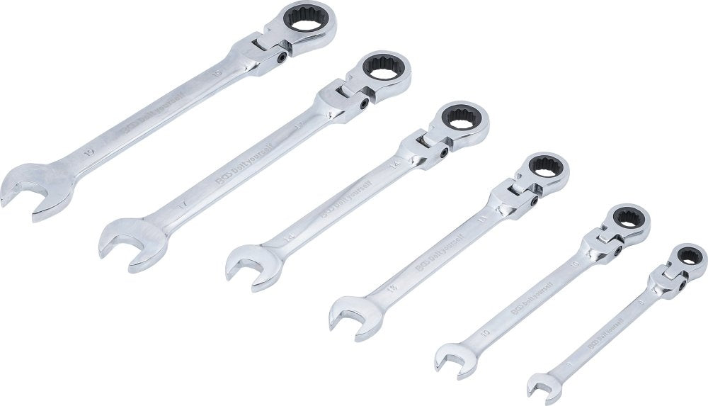 BGS DIY 30004 Satz Ratschenringmaulschlüssel flexible Köpfe SW 8 - 19mm 6 teilig