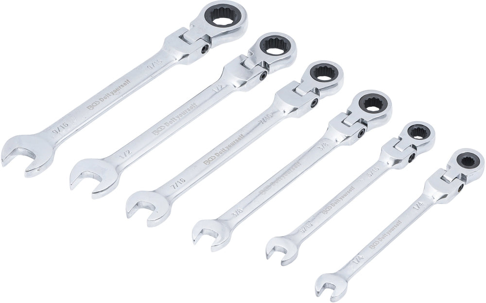 BGS DIY 30005 Zoll Satz Ratschenringmaulschlüssel flexible Köpfe SW 1/4" - 9/16" 6 teilig