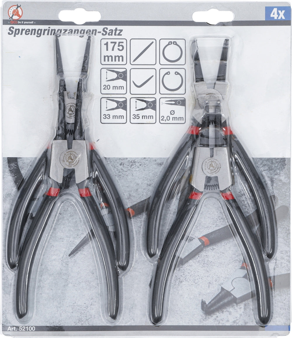 BGS DIY 52100 Satz Sprengringzangen / Zangen 175mm 4 teilig