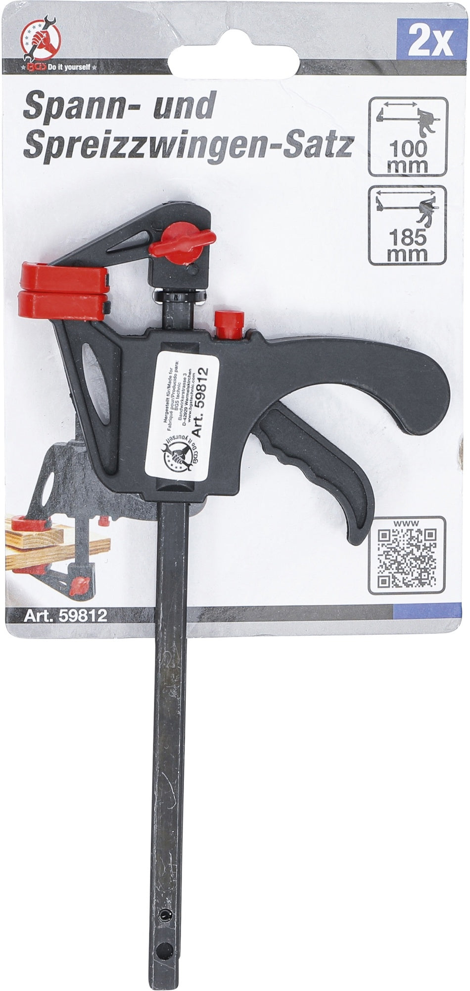 BGS DIY 59812 Satz Spannzwinge Spreizzwinge Pistolenform Länge 195mm 2 teilig