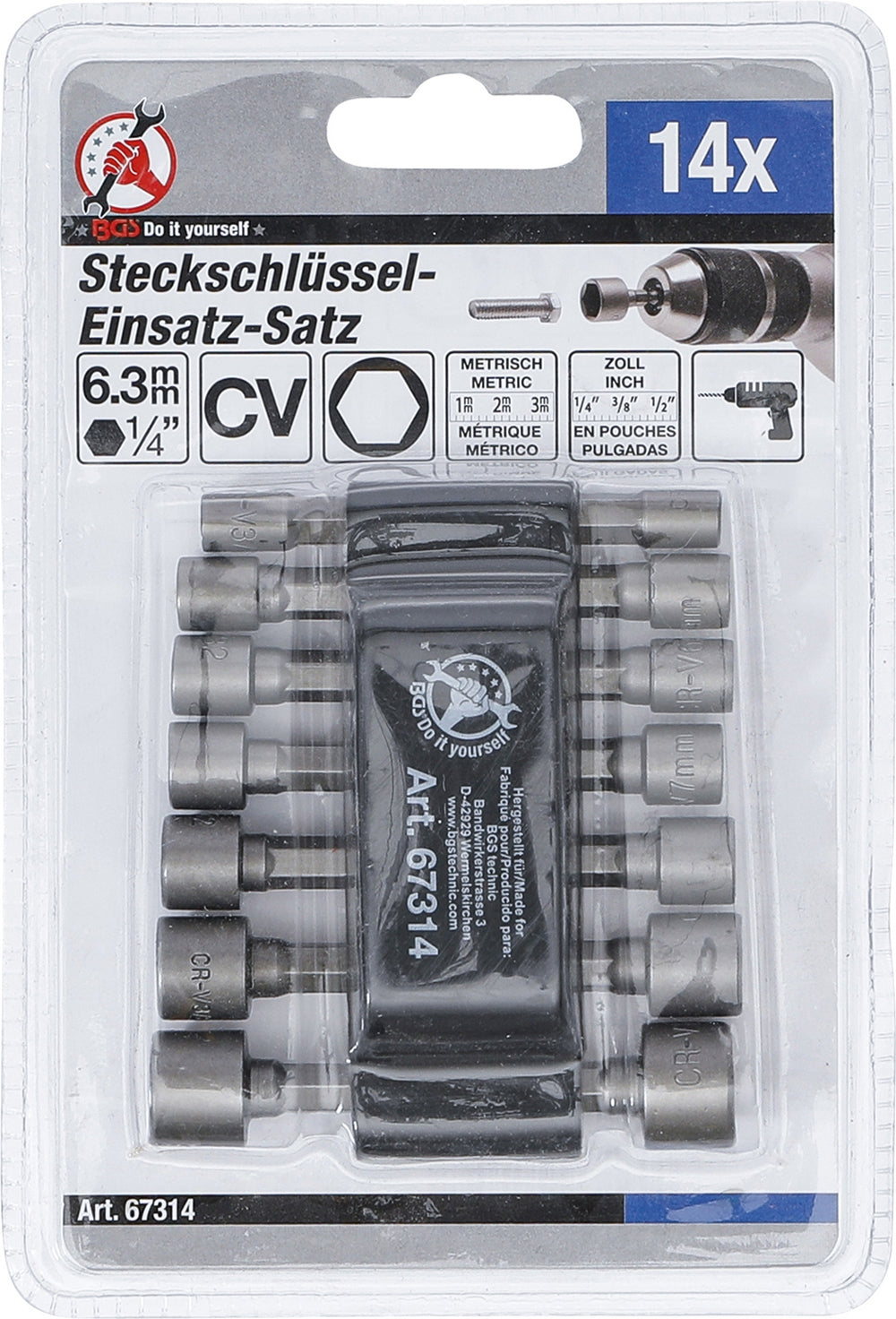 BGS DIY 67314 Steckschlüssel-Bit-Satz 6,3mm (1/4") metrisch und Zoll