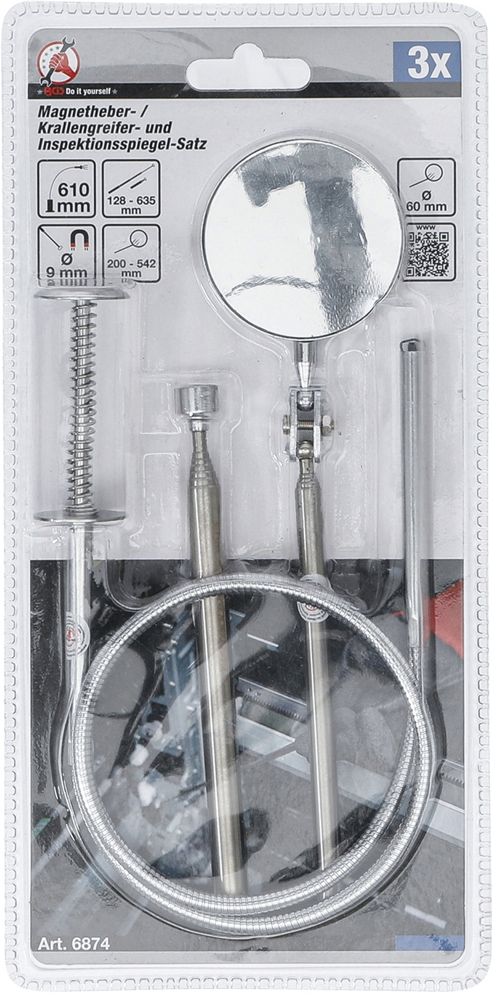 BGS DIY 6874 Satz Magnetheber Krallengreifer & Inspektionsspiegel