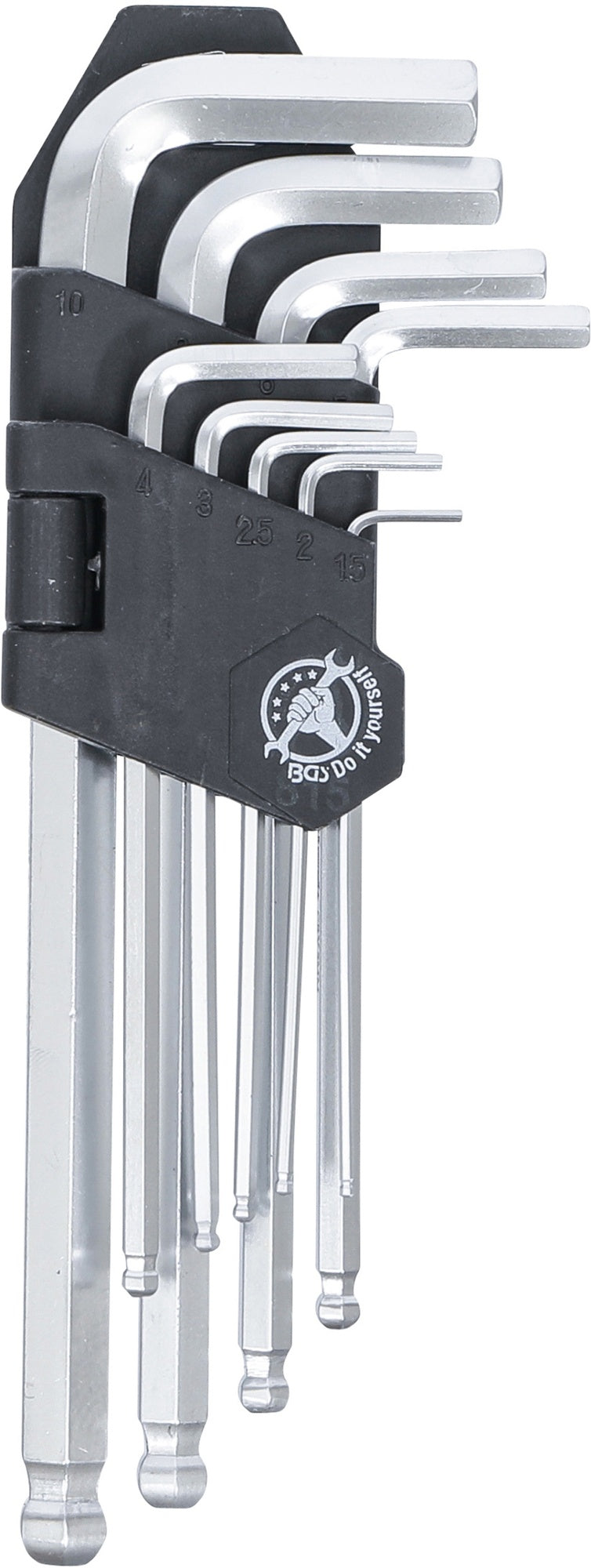 BGS DIY 815 Satz Winkelschlüssel Innensechskant / Innensechskant mit Kugelkopf 1,5mm - 10mm 9 teilig
