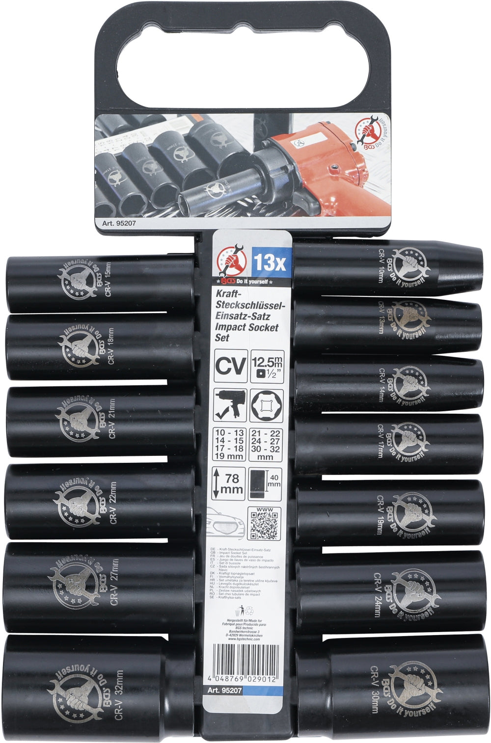 BGS DIY 95207 Satz Kraft Steckschlüsseleinsätze Antrieb 12,5mm (1/2") SW 10 - 32mm 13 teilig