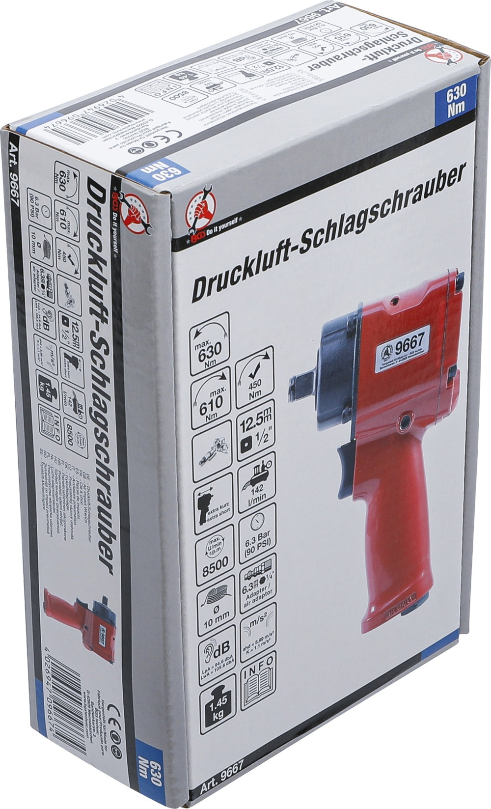BGS DIY 9667 Druckluft Schlagschrauber 12,5mm (1/2") 630Nm