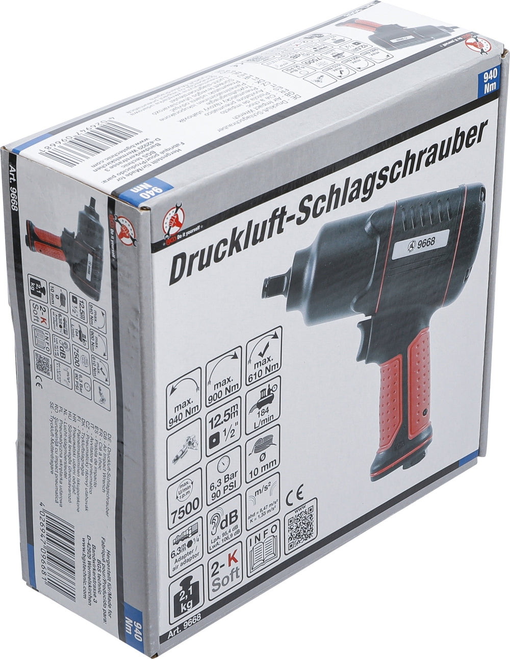 BGS DIY 9668 Druckluft Schlagschrauber 12,5mm (1/2") 940Nm