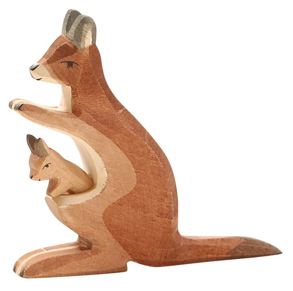 OSTHEIMER 2062 Känguru mit Kind aus Holz Höhe 11cm 2 teilig Tiere aus aller Welt