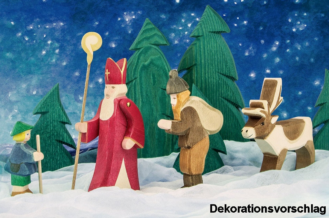 OSTHEIMER 38010 Sankt Nikolaus II mit Stab aus Holz Höhe 18cm Jahresfeste