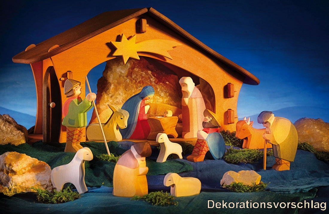 OSTHEIMER 6020 Krippen Sortiment 13teilig mit Figuren und Krippe Weihnachten Weihnachtskrippe