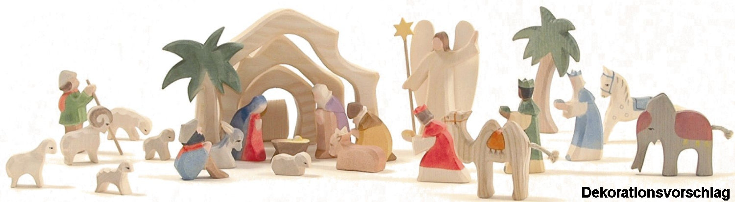 OSTHEIMER 66560 Krippenstall aus Holz Serie MINI 4 teilig mit Holzkiste Weihnachtskrippen Miniaturen