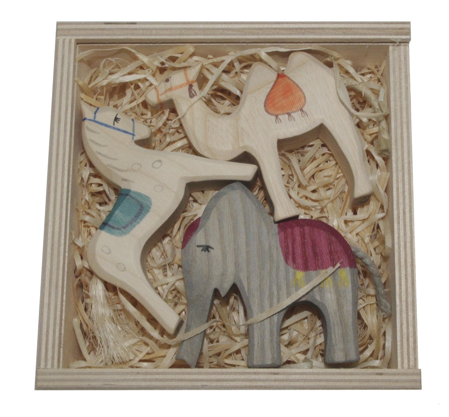 OSTHEIMER 66540 Königstiere Serie MINI 3 teilig mit Holzkiste Weihnachtskrippen Miniaturen