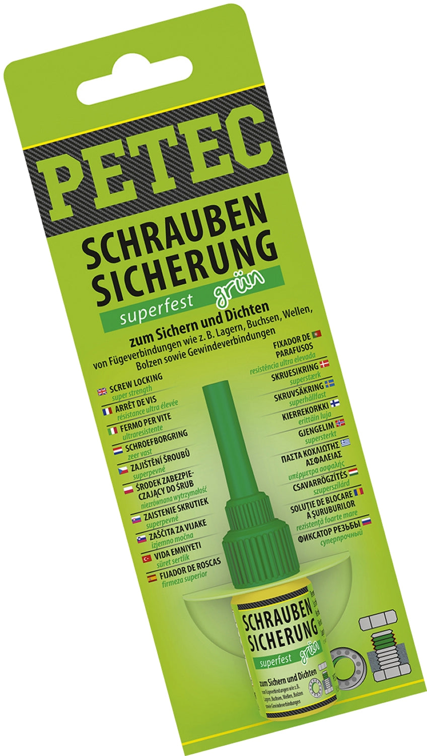 PETEC 93005 Schraubensicherung Superfest Grün 5g SB-Karte Schrauben Sicherung