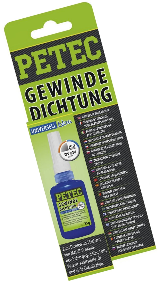 PETEC 97216 Gewindedichtung Blau Flasche 15g SB Karte Dichtmasse Gewinde