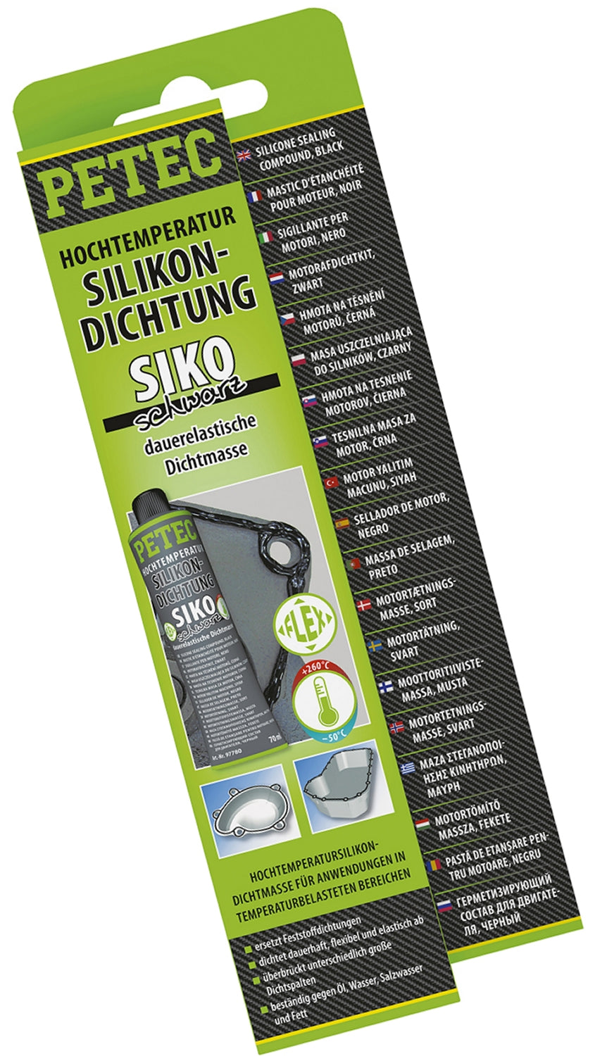 PETEC 97780 SIKO Hochtemperatur Silikondichtung Silikon Schwarz SB Karte 70ml