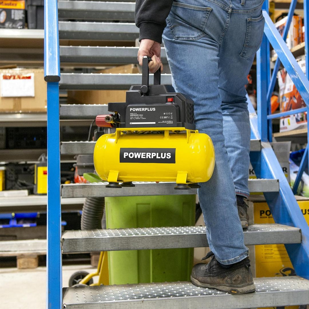 VARO POWX17215 Powerplus Kompressor Ölfrei 750 Watt 6 Liter Tragbar Druckluft