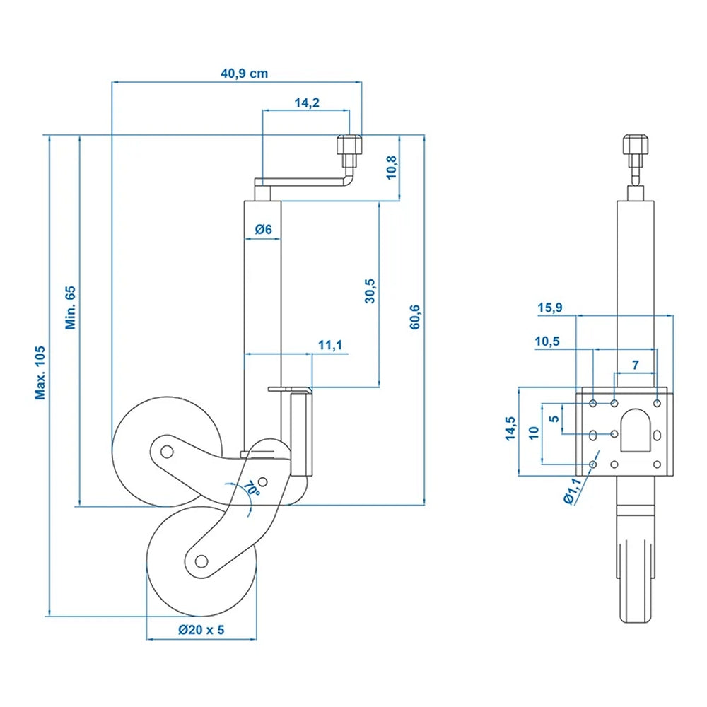 ProPlus 341505V04 Stützrad 60mm Stahlfelge mit Vollgummireifen 200x50mm klappbar 500kg