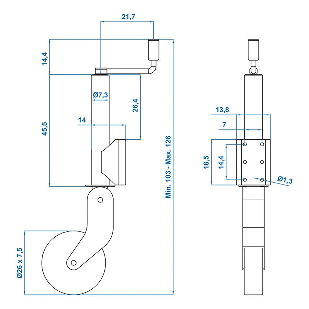 ProPlus 341505V05 Stützrad 73mm Stahlfelge mit Vollgummireifen 260x65mm klappbar 800kg