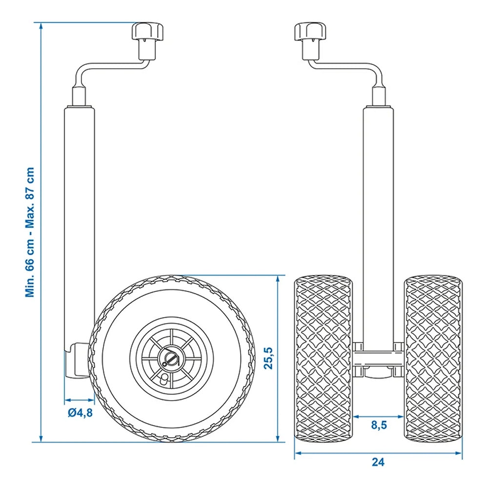 ProPlus 341508 Doppelstützrad 48mm 2x Kunststofffelge mit Luftreifen 260x85mm