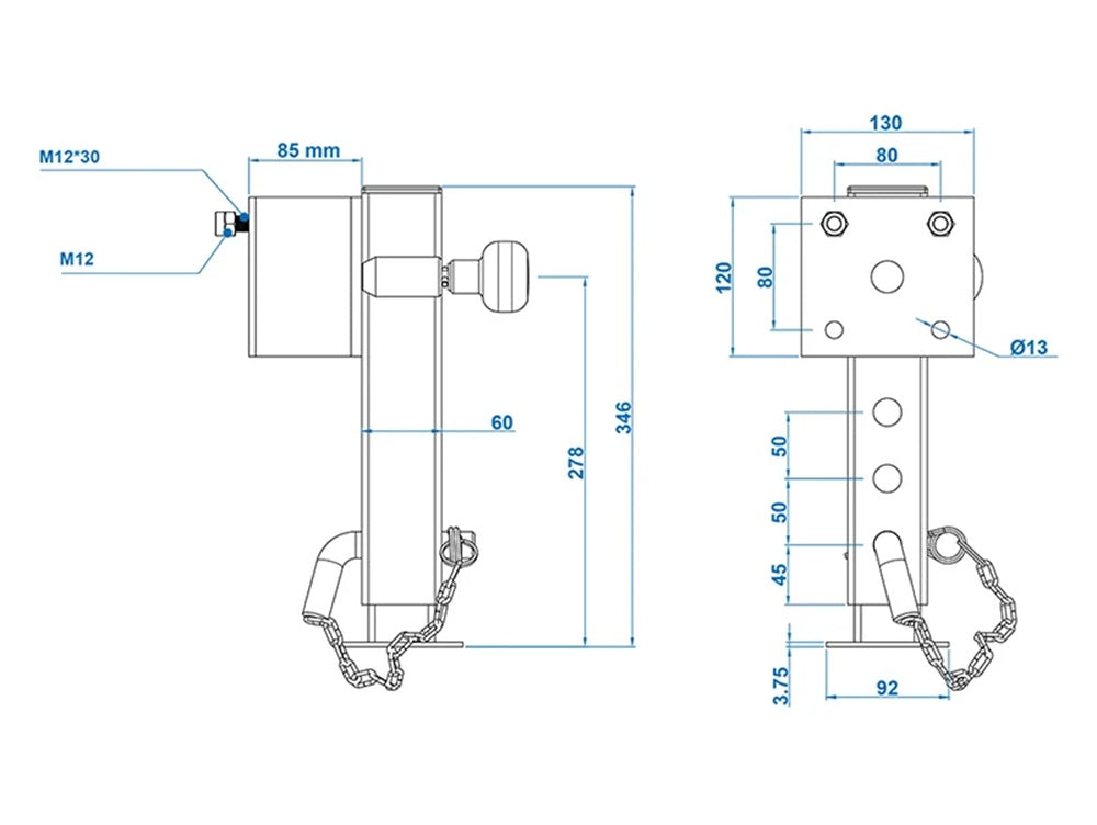 ProPlus 341522 Abstellstütze 60x60mm kippbar TL60 D85 SW19 345-445mm 1300kg