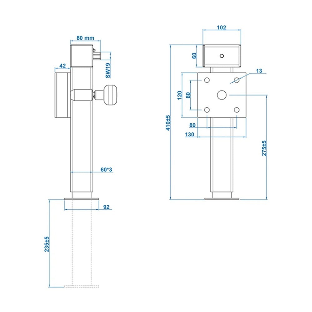 ProPlus 341522V02 Abstellstütze 60x60mm klappbar SF60 D85 SW19 410-655mm 1300kg