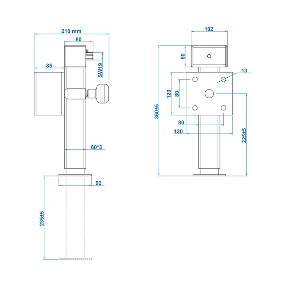 ProPlus 341522V03 Abstellstütze 60x60mm klappbar SF60 D85 SW19 360-595mm 1300kg