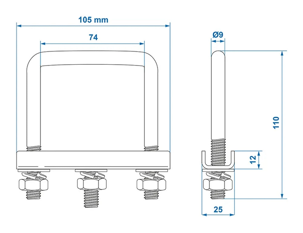 ProPlus 341535V02 U-Bügel 70mm eckig für Klemmschelle Set von 2 Stück U-Halterung