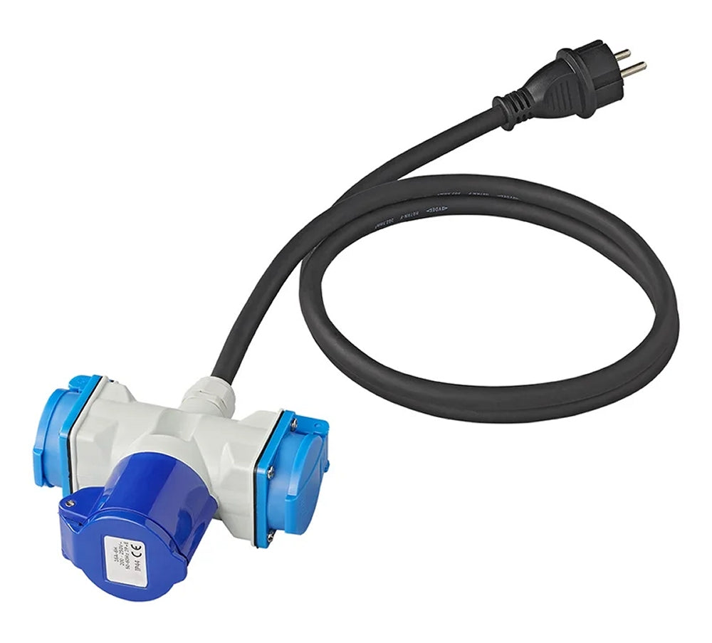 ProPlus 373515DE Adapterkabel 150cm 16A von Schuko Stecker nach 1xCEE + 2xSchuko Stromverteiler Splitter