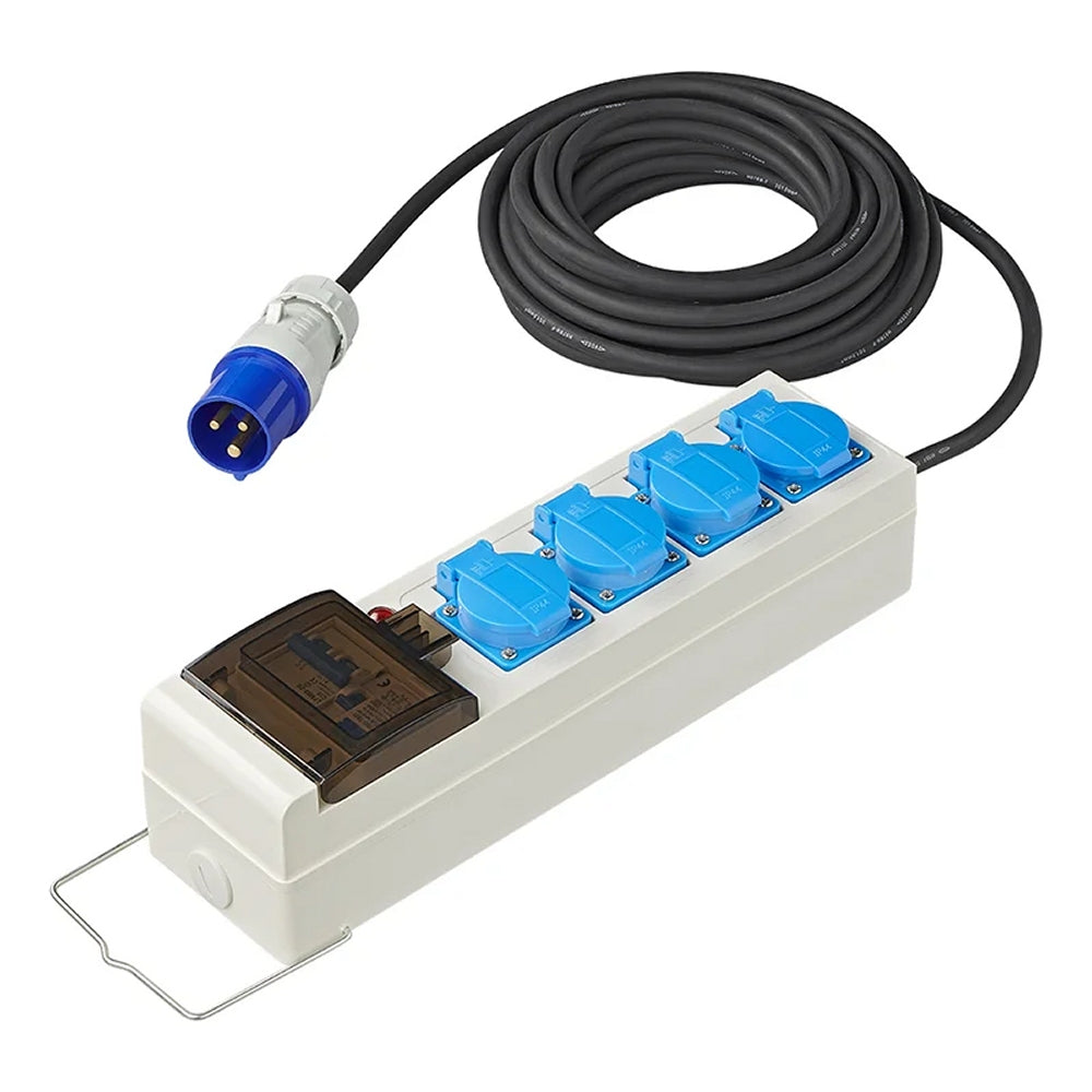ProPlus 373585DE Zelt Faltwagen Steckdose 20 Meter 3x2,5mm² mit MCCB und FI-Schalter + 2 x USB