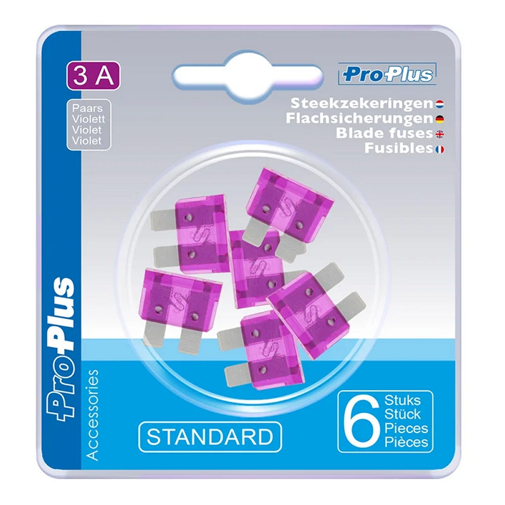 ProPlus 490334 Satz Flachsicherungen Standard 3A violett 6 Stück im Blister KFZ-Sicherungen