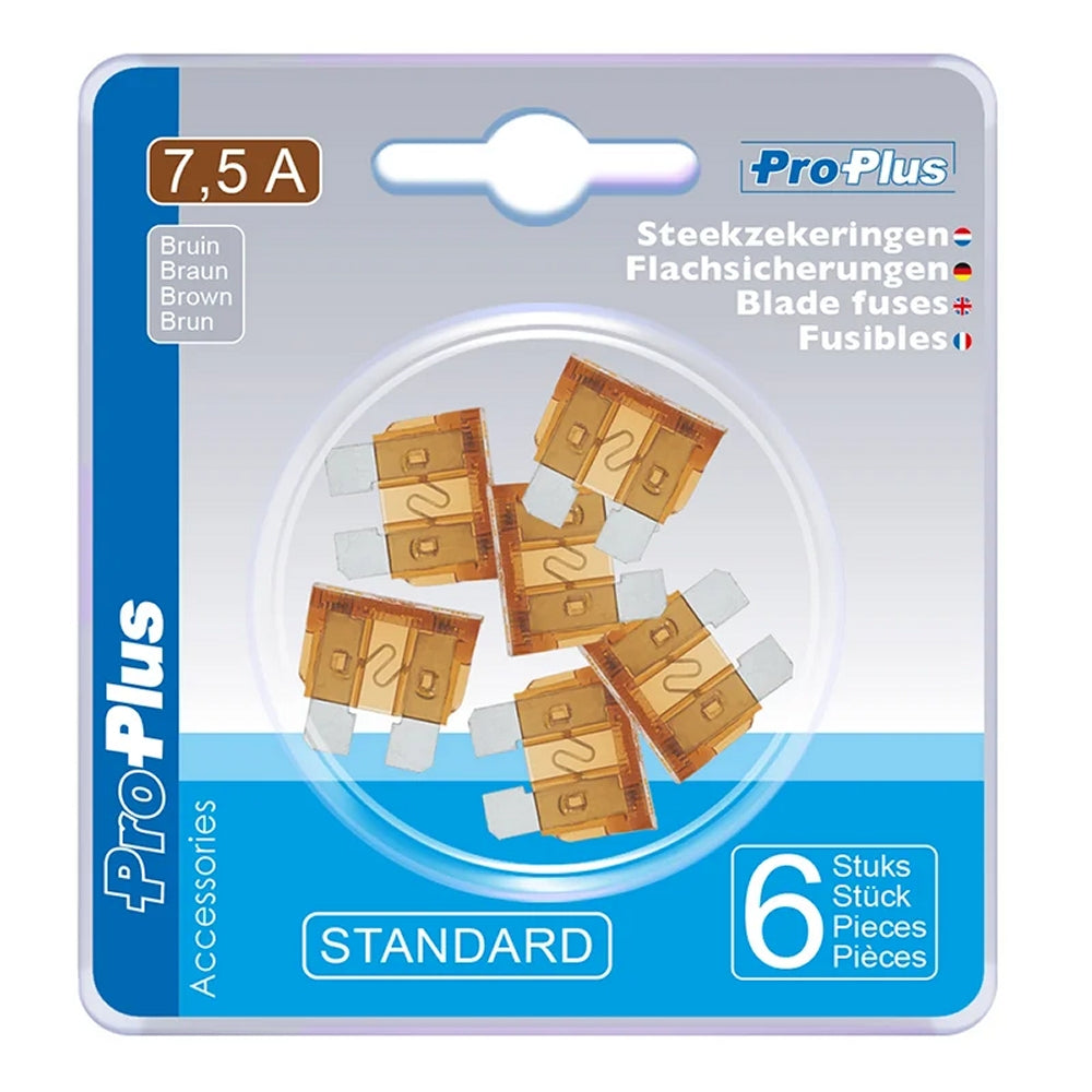 ProPlus 490336 Satz Flachsicherungen Standard 7,5A braun 6 Stück im Blister KFZ-Sicherungen